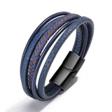 ZOSHI Braided Blue Color Leather Bracelets for Men Armband Heren Trendy Genuine Leather Bracelets with Magnetic Buckle