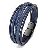 ZOSHI Braided Blue Color Leather Bracelets for Men Armband Heren Trendy Genuine Leather Bracelets with Magnetic Buckle